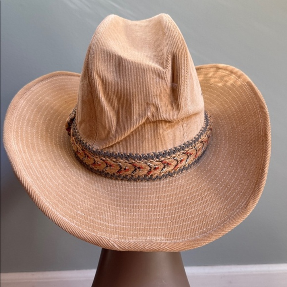 Vintage 70’s Longhorn light brown corduroy banded cowboy hat NWOT size M 7-71/8 - Picture 8 of 9